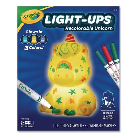 Crayola Light Ups Recolorable Unicorn with (3) Ultra-Clean Washable Markers, Ages 4 and Up, 4 Pieces 74-7633