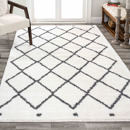 Jonathan Y Cami Moroccan Style Diamond Shag White/Gray 3 ft. x 5 ft. Area Rug MOH410A-3