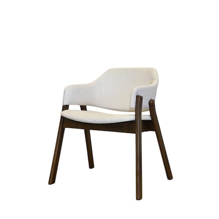 Homeroots Set of Two Cream and Walnut Fabric and Wood Partially Open Back Dining Arm Chairs, 2PK 716274