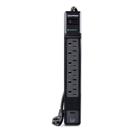 Cyberpower OutletStrip, Black, 12-9/32in, 6Outlets P604UCBK