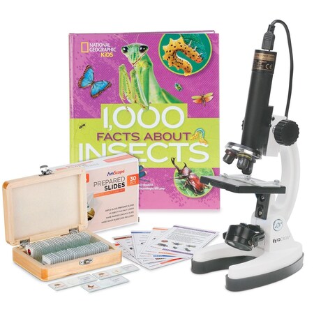 Amscope IQCrew by Premium 85+ pc 120X-1200X Compound Microscope and Camera Kit w/Kid's Friendly Interactive M40-BKI-PSI
