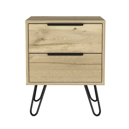 Homeroots 22" Oak Wood Two Drawer Nightstand 478278