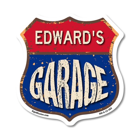 Signmission Edward's Garage, 12 Inch X 12 Inch, Aluminum Metal Sign SHI-A-12-383-EDWARD