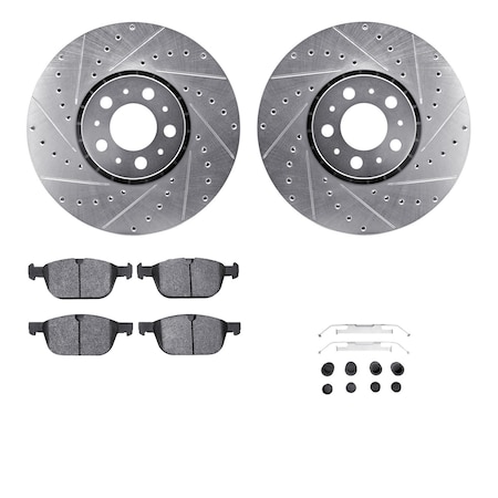 Dynamic Friction Co DFC Rotors-Drilled & Slotted-Silver w/ EURO 5000 Ceramic Brake Pads Incl Hdw 7612-27049