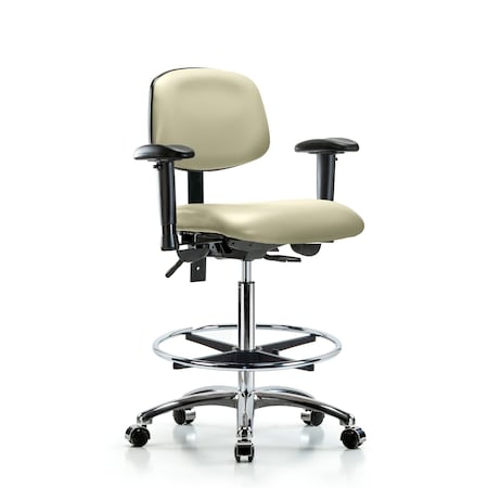 Blue Ridge Ergonomics Chair, Vin, Hi Bench, Chr AA CF Casters, Wht, 6-Way Adjustable, 26" to 35-1/2" Height, Adobe White BR-VHBCH-CR-T0-A1-CF-CC-8501