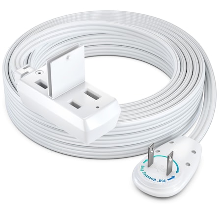 Maximm 15ft 2-Prong 360 degrees Flat Plug Extension Cord, Polarized UL, White ADW-90A-23F15-16W0