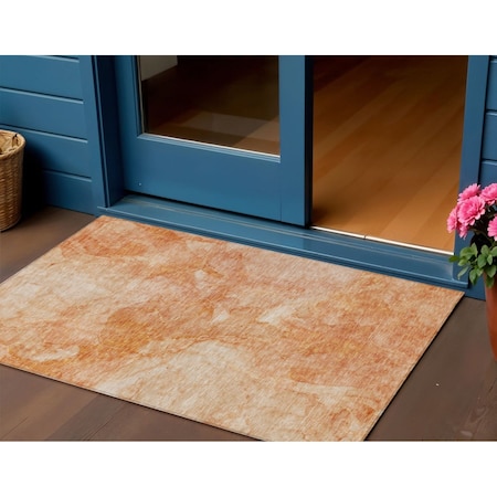 Homeroots 3' X 5' Salmon Peach And Ivory Nautical Washable Indoor Outdoor Area Rug 581743