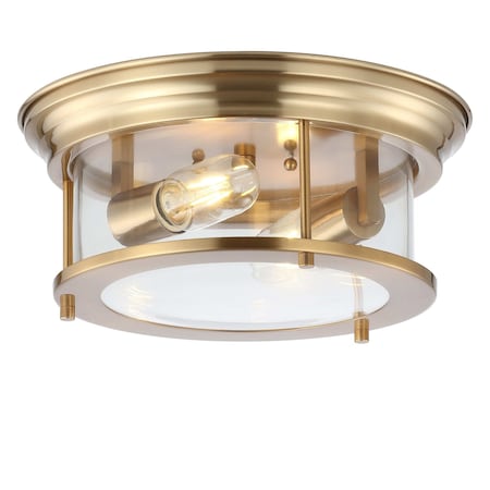 Jonathan Y Lauren 13.25" 2-Light Metal/Glass LED Flush Mount, Brass Gold JYL7446A