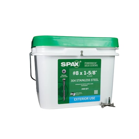 Spax #8 x 1-5/8 in Exterior Stainless Steel Wood Deck Screws Powerdeck Trim Head Bulk Pail, 2000PK 35704015401000