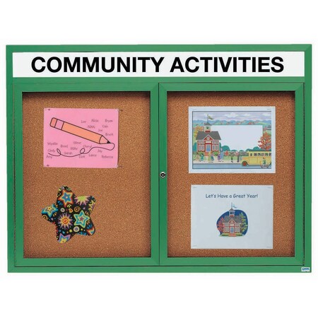 Aarco Illuminated Enclosed Bulletin Board w/ Header Green Powder Coated Al Frame, 48''Hx60''W DCC4860RHIG