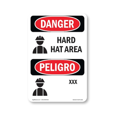 Signmission OSHA Sign, Hard Hat Area Bilingual, 10in X 7in, 7" W, 10" H, Hard Hat Area, D-710-VT-1292 OS-DS-D-710-VT-1292