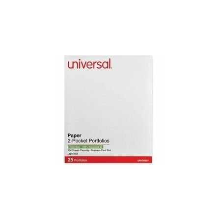 Universal Two-Pocket Portfolio, Embossed Leather Grain Paper, Light Blue, 25PK UNV56601EE
