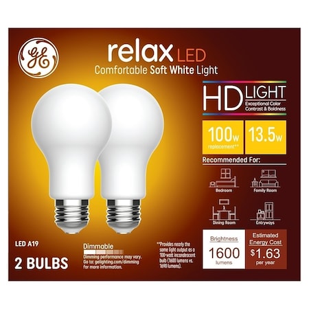 Ge BULB LT RELAX LED A19 SW 100W, 2PK 93129807