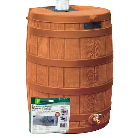 Good Ideas Rain Wizard 50 Gallon Rain Barrel With Diverter Kit - Terra Cotta RW50-DIV-TC