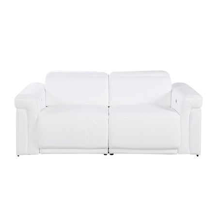 Homeroots 73in White and Black Italian Leather Power Reclining Loveseat 720489