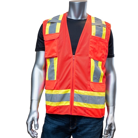 Pip ANSI Type R Class 2 Two-Tone Eleven Pocket Mesh Surveyors Vest 302-0500M-RD/3X
