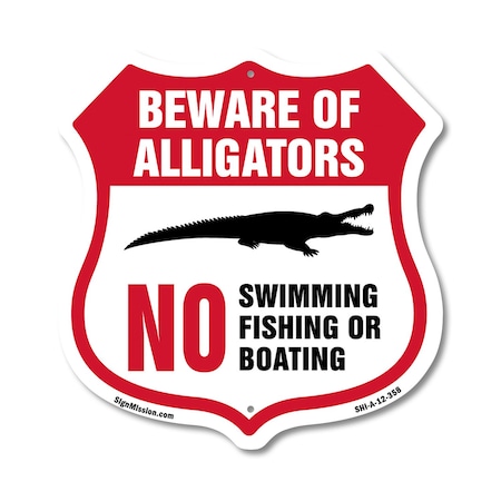 Signmission Alligator Warning Shield Sign Beware Of, 12 Inch X 12 Inch, Aluminum Metal Sign SHI-A-12-358