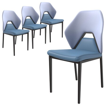 Leisuremod Eclat Modern Leather Dining Side Chair with Iron Legs in Blue/Grey, 4PK EC50BUGR4