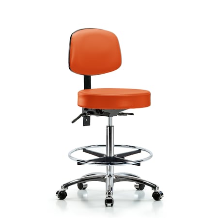 Blue Ridge Ergonomics Vin Stool with Back Chr-High Bench Ht with Chr Foot Ring and Casters in Orange Kist Trailblazer Vin BR-VHBST-CR-T0-CF-CC-8613