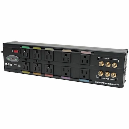 Tripp Lite Power Strip, Surge, 10 5-15R, 5-15P, 8 ft., Black HT10DBS