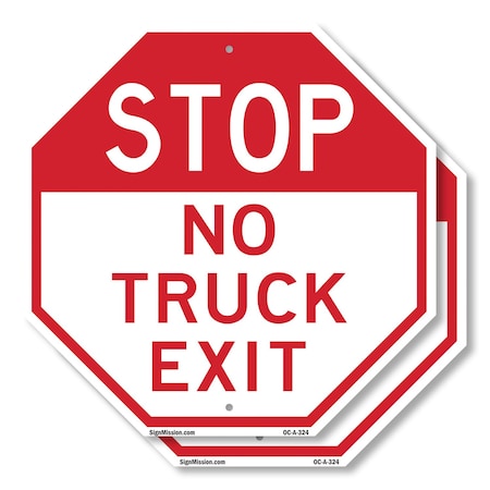 Signmission Stop No Truck Exit, 10 inch X 10 inch, Aluminum Metal Signs, 2PK OC-A-2PACK-10-324