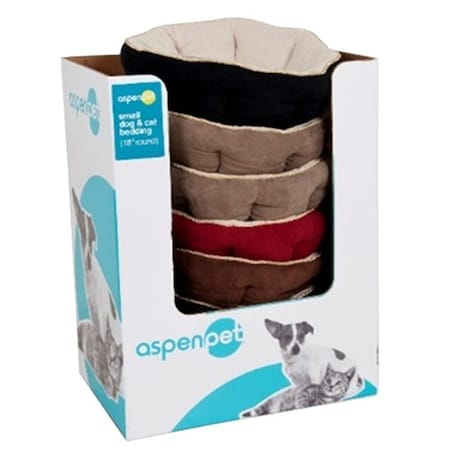 Aspen Pet Pillow Pet Bed, 18 in L, 18 in W, Round, Polyester Fill, Fabric, Assorted 26947/26542