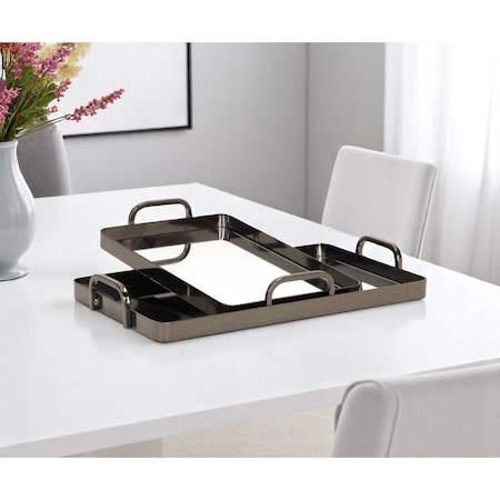 Homeroots Set of Two Pewter Aluminum And Mirrored Glass Handmade Serving Trays 625662