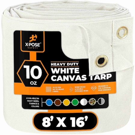 Xpose Safety Tarp, 8 ft X 16 ft, 10 oz, White, Canvas CTW10-816-X