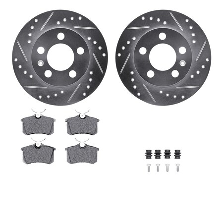 Dynamic Friction Co DFC Rotors-Drilled & Slotted-Silver w/ EURO 5000 Ceramic Brake Pads Incl Hdw 7612-73027