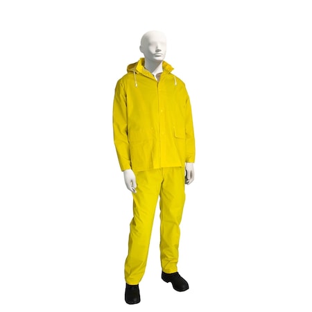 Xpose Safety Heavy Duty Yellow Rain Suit 3pc, 48in, PVC .35mm, Waterproof, Detachable Hood, 5XL YRS-5XL-X