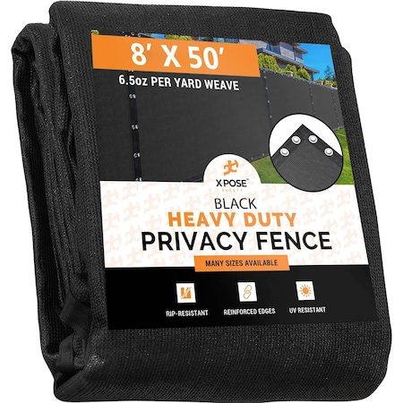 Xpose Safety Privacy Fence Screen 8'x 50', Black PS-850BK-X