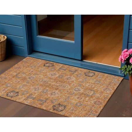 Homeroots 3' X 5' Terra Cotta Beige And Gray Oriental Washable Indoor Outdoor Area Rug 582140