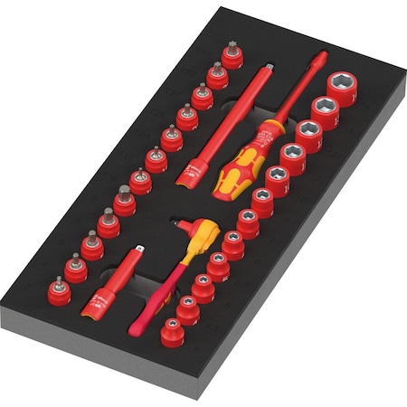 Wera 9727 Foam insert 8007 A VDE Zyklop VDE ratchet set 1, 1/4 in, 30 pieces 5150117001