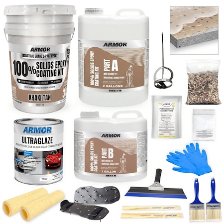Armorpoxy Epoxy Floor Kit 2-Layer - Medium Flake Broadcast - 600 Sq Ft - Khaki Tan TP-KIT-KHAKITAN-L