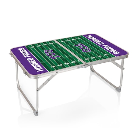 Picnic Time Family Of Brands TCU Horned Frogs - Concert Table Mini Portable Table, Charcoal Wood Grain 843-00-141-844-0