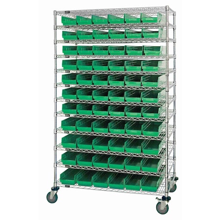 Quantum Storage Systems WIRE SHELVING UNIT W/88 GREEN BINS WR74-2460-88106GN