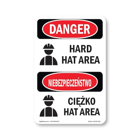 Signmission OSHA Danger Sign, Hard Hat Area Bilingual, 10in X 7in Aluminum, OS-DS-A-710-VP-1292 OS-DS-A-710-VP-1292
