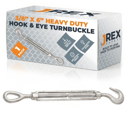 Jrex Safety Galvanized Steel Hook and Eye Turnbuckle - 3/8" x 6" GTB38-JR-HE-1