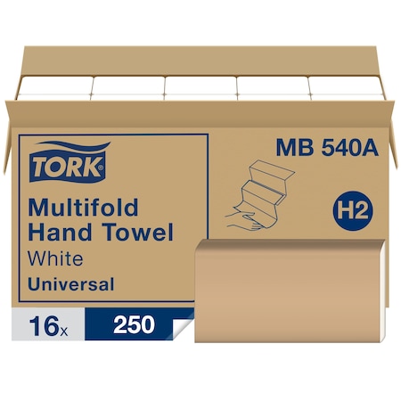 Tork Multifold Paper Towel Sheets, 1 Ply, 250 Sheets, White, 16 PK MB540A