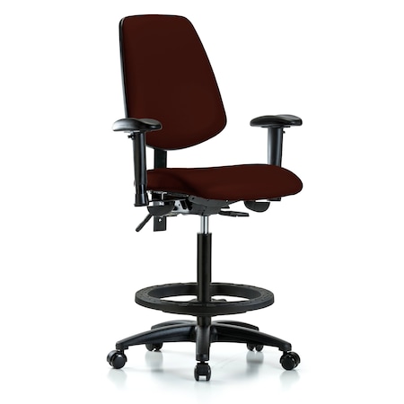 Blue Ridge Ergonomics High Bench Chair Adjustable Arms, 26" to 35" Height, Vinyl, Burgundy BR-VHBCH-MB-RG-T0-A1-BF-RC-8569