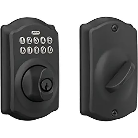Schlage Lock Electronic Deadbolt, Matte Black, Residential, 1 Grade, Metal, Thumbturn Interior Handle BE365VCAM622