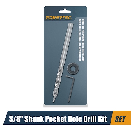 Powertec 3/8" Shank Pocket Hole Drill Bit with 6.5" Stop Collar for Pocket Hole Jig System, 1  Set 71934