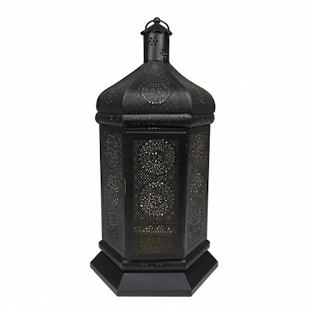 Northlight Seasonal Black and Gold Moroccan Style Floral Cut-Out Pillar Candle Lantern 31580134