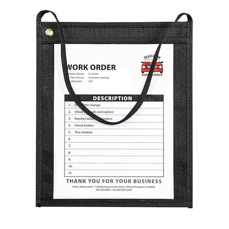 C-Line Products 9" x 12" Black Stitched Shop Ticket Holders with Hanging Strap, 15/BX 74112