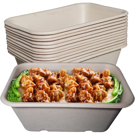 Ecoquality 34oz Rectangular Sugarcane Container, Compostable Bowls for Takeout, and Restaurant, 25PK EQCRTB34-25
