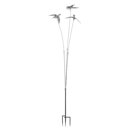 Continental Art Center Tall Rustic Three Hummingbirds Garden Stake - Green 19926