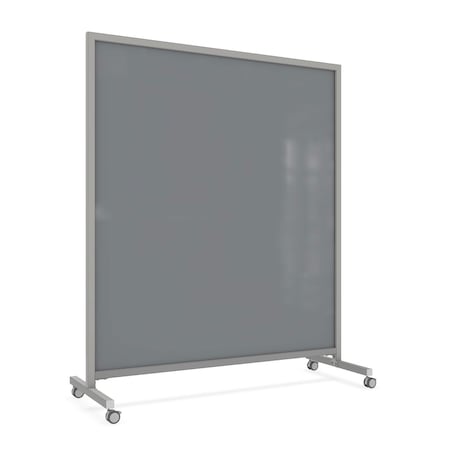 Ghent EZ Mobile Glassboard, Aluminum Frame, Non-Magnetic, 75"H x 62"W, Smoke EZ1NA7562SK