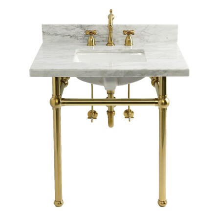 Kingston Brass 30" Carrara Marble Console Sink Set w/ Faucet in Carrara Marble White/Brushed Brass CKVPB3030MBSQ7