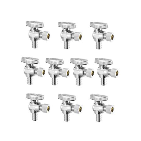 Vevor 10 Pack Angle Stop Valve 1/2 in PEX x 3/8 in OD Compression 1/4 Turn Shut Off Valves, 10PK JF-18