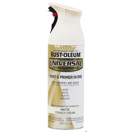 Rust-Oleum Universal Paint and Primer Spray, French Cream, Matte, Solvent, 12 oz 282816